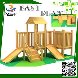 Indoor Wooden Playground Equipment , Childrens Wooden Playhouse With Slide