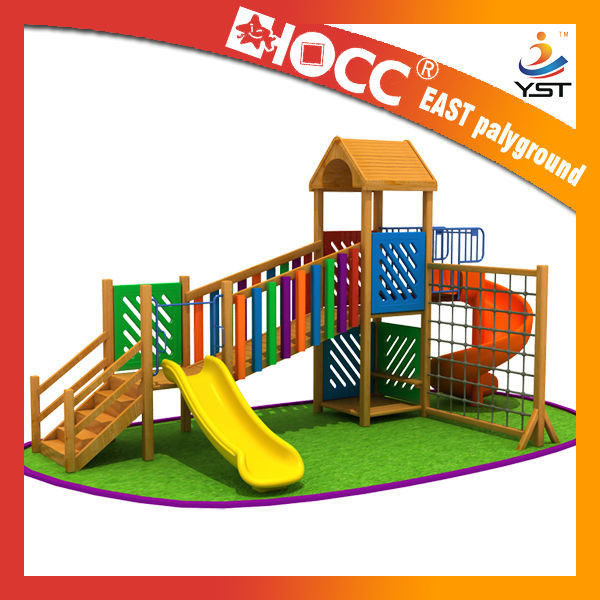 Rainbow Wooden Playground Equipment Galvanized Steel Pipe CE Approved