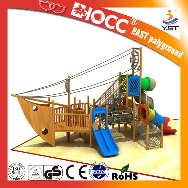 Amusement Park Kids Wooden Pirate Ship , Wooden Outdoor Play Equipment